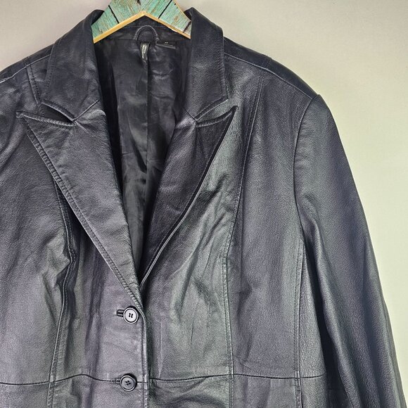 New Directions Woman Black 100% Leather 3 Button Blazer, Pockets, Plus Size, 2X - Picture 2 of 6